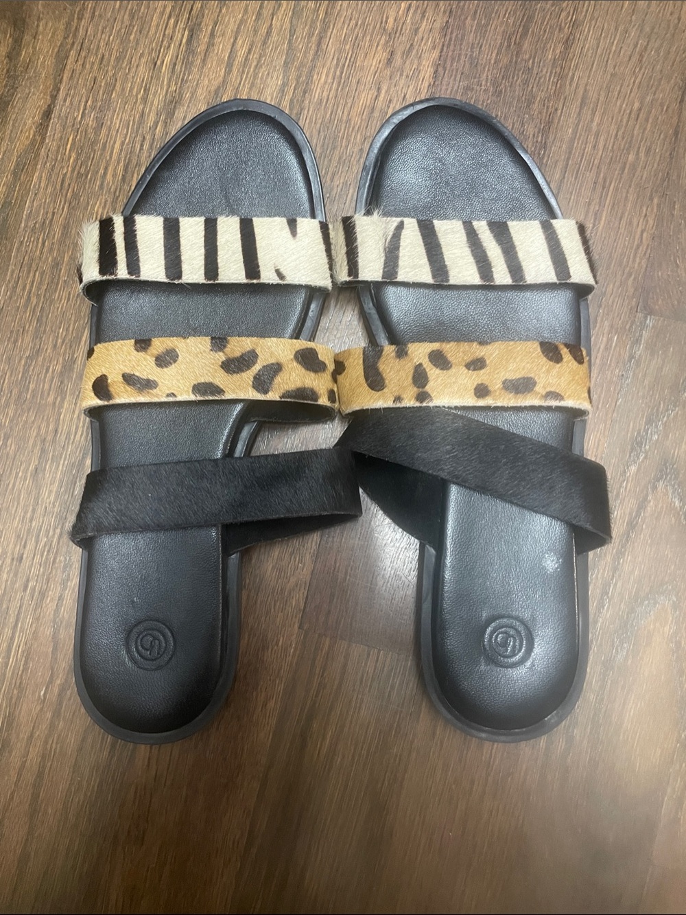 Urban Outfitters Multi-Print Triple Strap Slide Sandals - Black, Tan & Cream